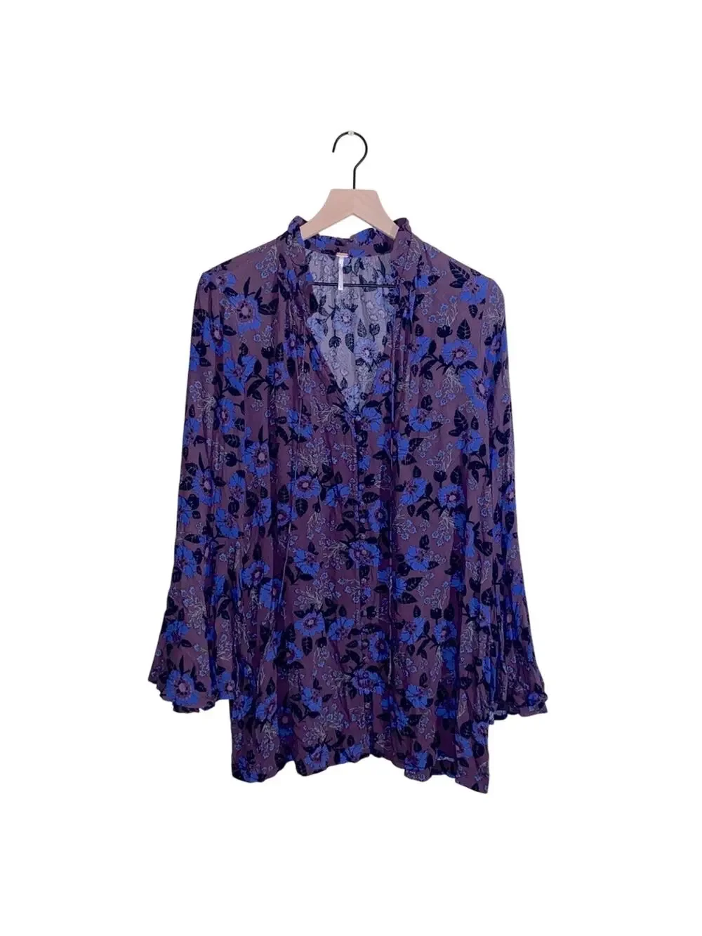 FREE PEOPLE oversize floral bell boho flowy sleeve button up blouse S